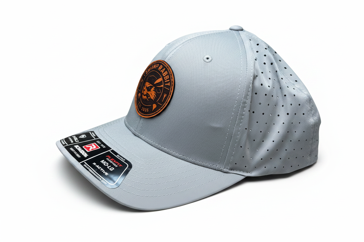Swamp Rabbit Performance Hat – Light Grey | Leather Patch Golf Cap