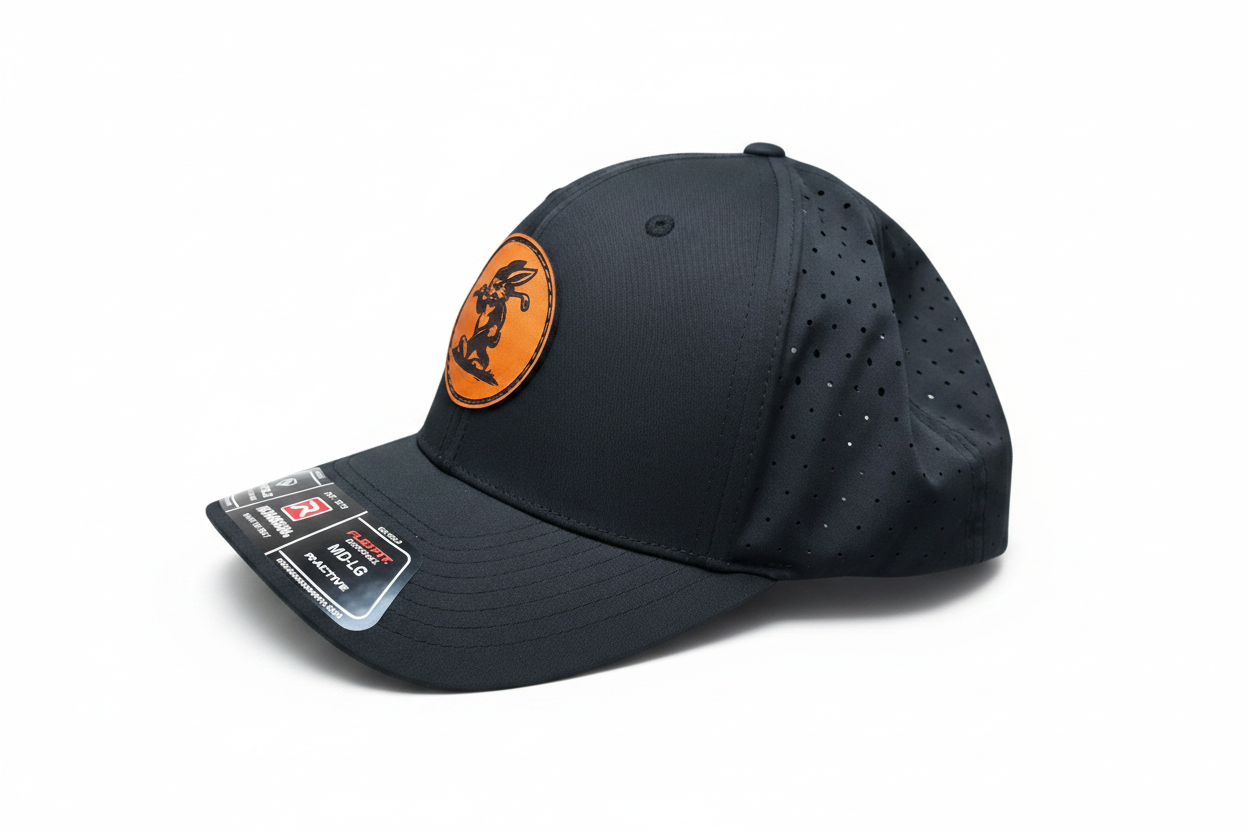 Swamp Rabbit Performance Hat – Black | Leather Patch Golf Hat