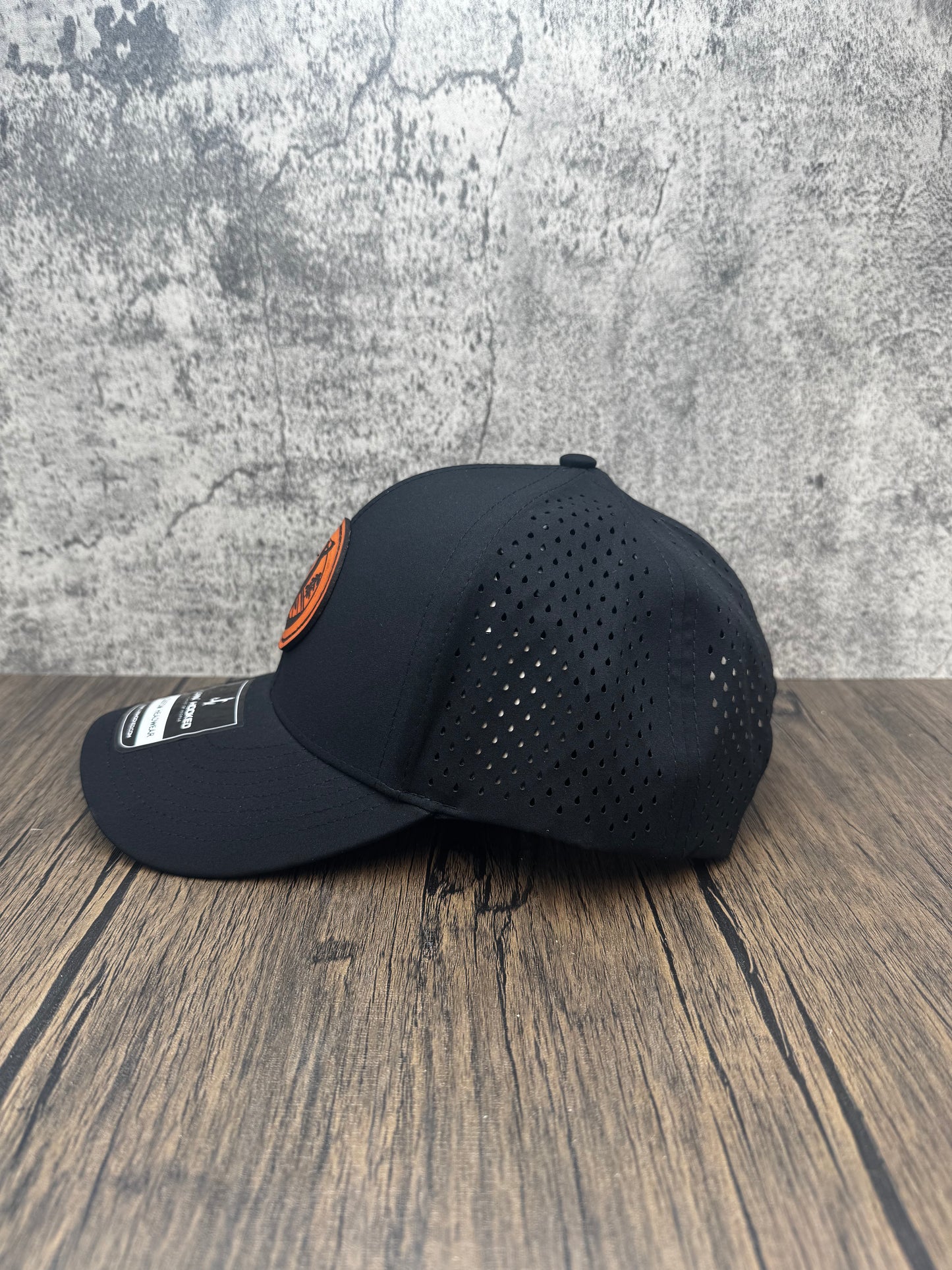 “Fairway” Leather Patch Hat – Black Performance Snapback
