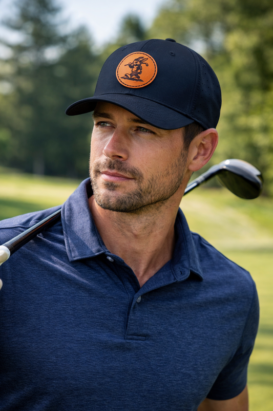 Swamp Rabbit Performance Hat – Black | Leather Patch Golf Hat