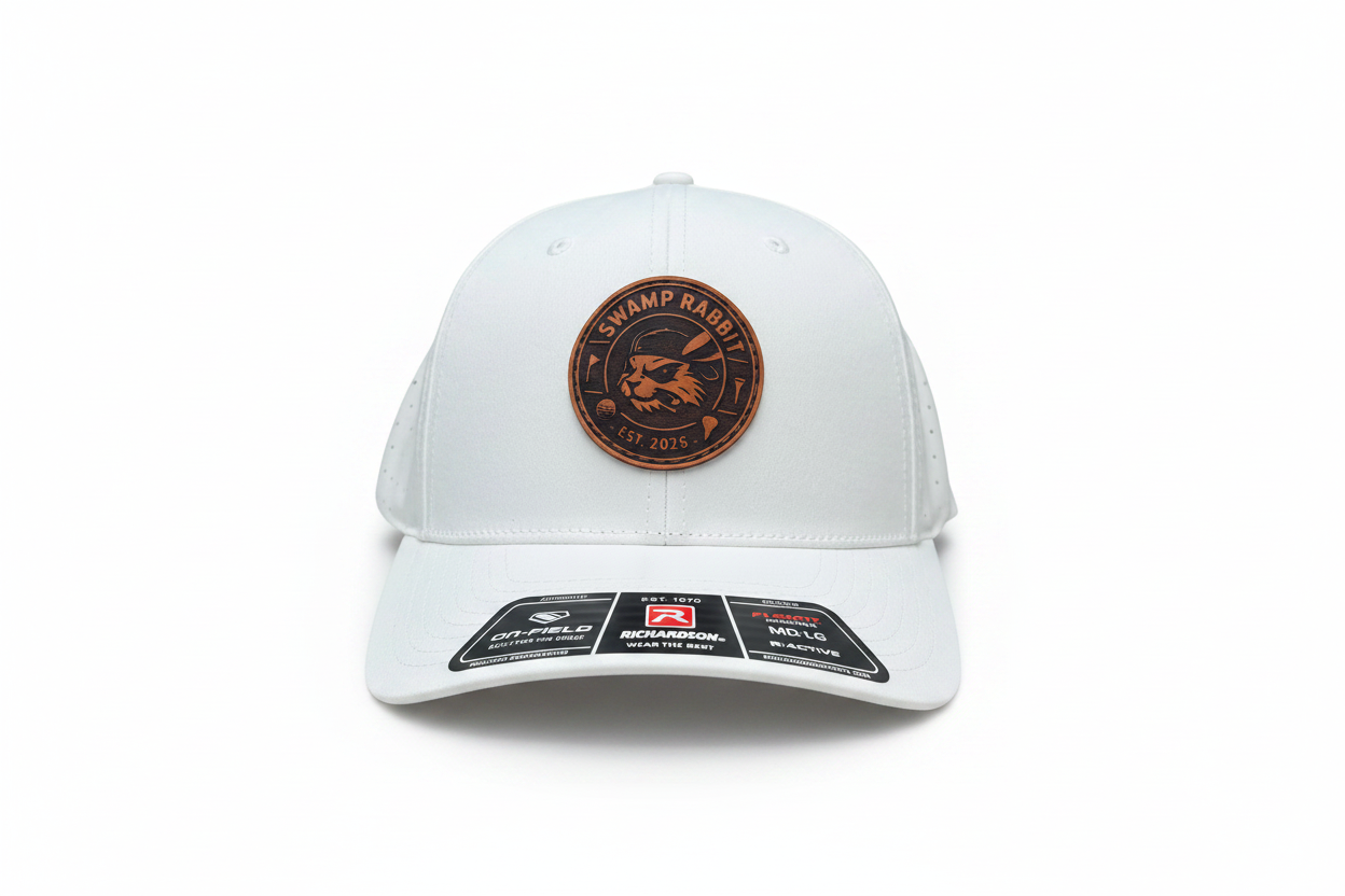 Swamp Rabbit Performance Hat – White | Leather Patch Golf Hat